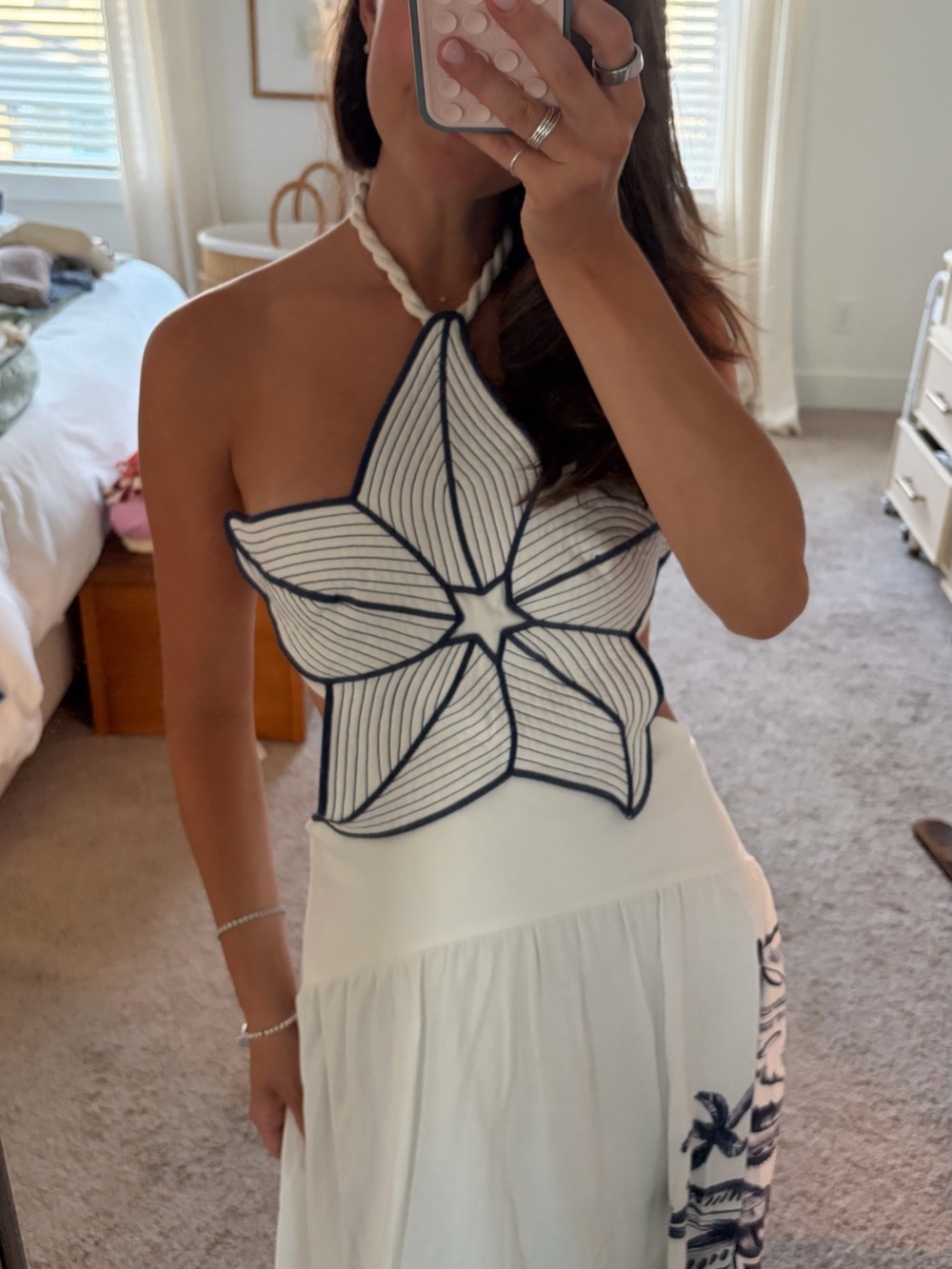 Farm Rio Off-White Coast Stars 3d Bodice Maxi Dress - Picture 5 of 7